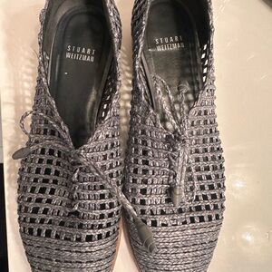 Stuart Weitzman Charcoal Woven Flats